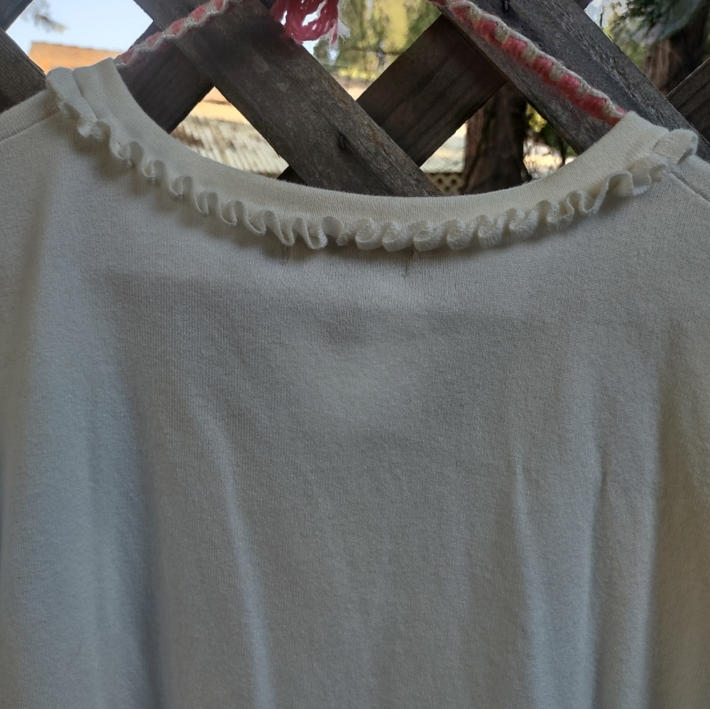 White Button-Up Cardigan Gold Buttons Grandmacore - Picture 8 of 11